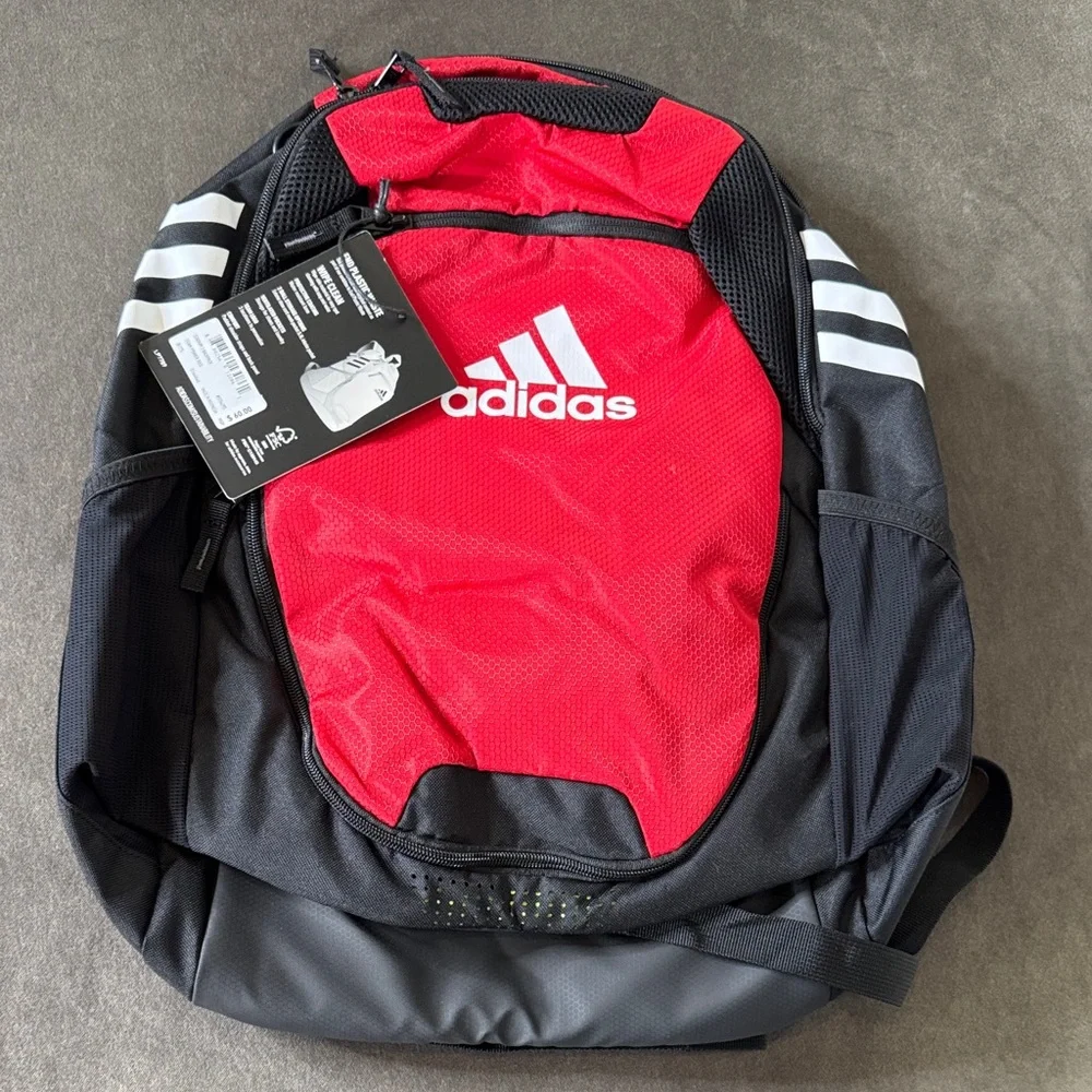 Unisex Adidas Stadium 3 Backpack Team Power Red Soccer Ball CleatCompartment NWT
